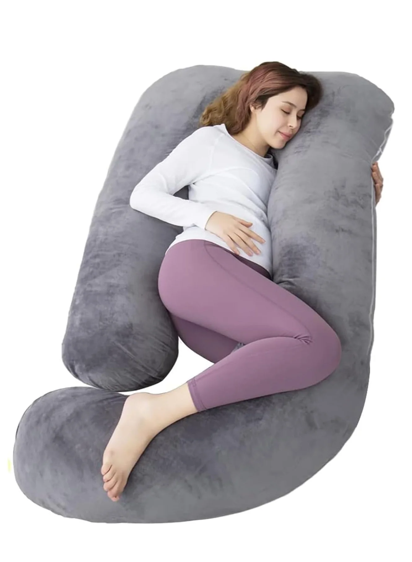 Yoawllty G-Shaped Pregnancy Pillow Full Body Maternity Support with Washable Velvet Cover (Grey, 180 cm) 5p2y3