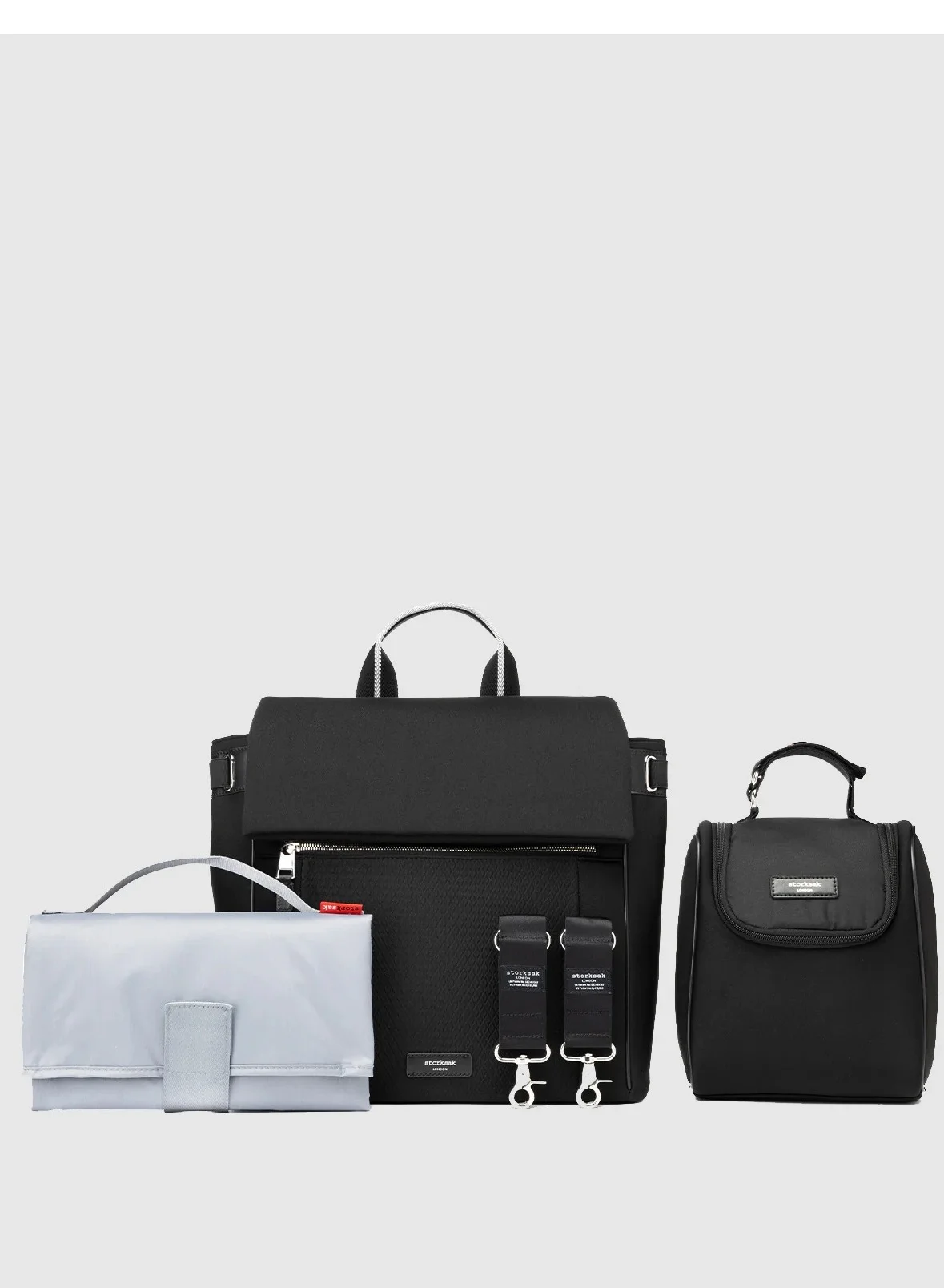 Storksak St James Scuba Diaper Bag Premium Water-Resistant Travel Organizer (Black/Silver, Large) c45k2