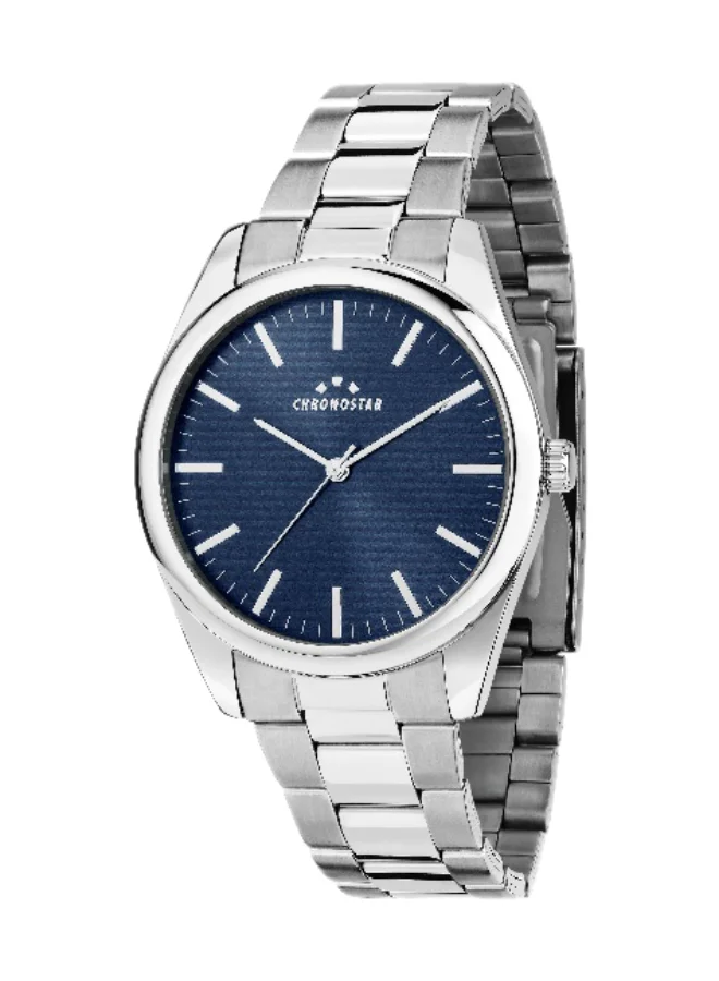 Chronostar Men's Analog Watch Round Blue Dial with Silver Stainless Steel Band (39mm) jeefg