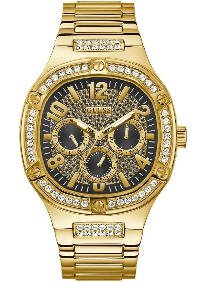 Premium Men's Analog Quartz Watch Gold Tone Metal Strap Black Dial (46mm) otcwy