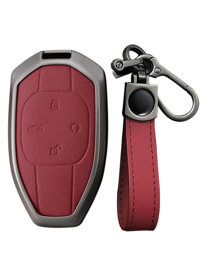 NOSKIN Leather Metal Car Key Fob Cover for GAC Empow GS8 GM6 (4-Button, Red) xovqx