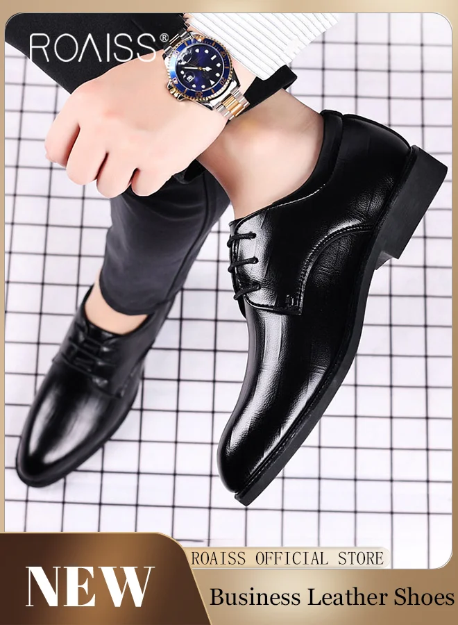 Roaiss Formal Business Leather Shoes for Men Pointed Toe Lace-up Dress Shoes with Anti-slip Sole (Black, 42) azgt1
