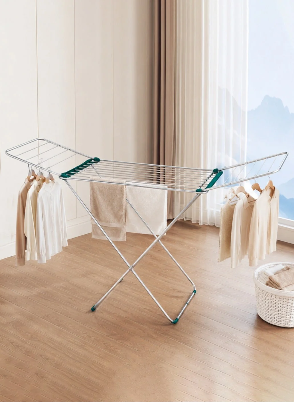 Premium Aluminium Clothes Drying Rack Foldable Laundry Stand with Extendable Wings (Silver, 18M) p5q5p