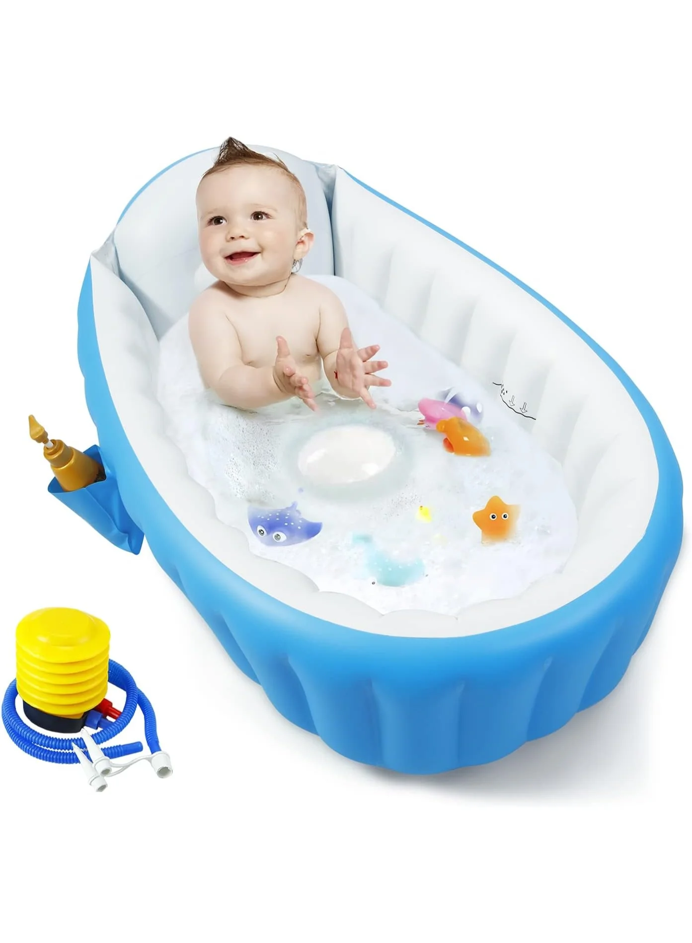 ZEESQUARE Foldable Inflatable Baby Bathtub with Temperature Indicator and Drain Plug (Portable, Non-Slip, 90cm x 55cm) pgk0z