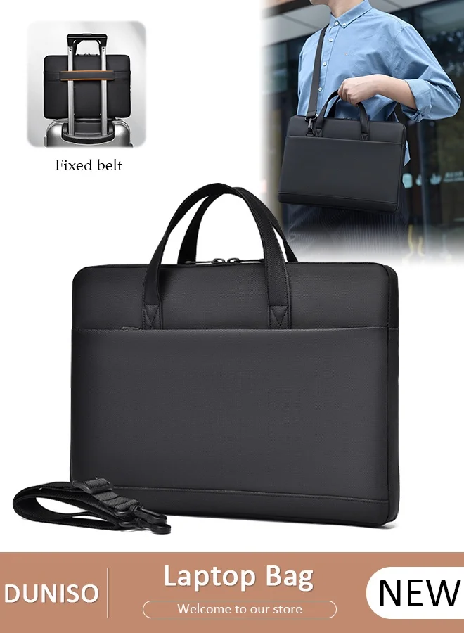 DUNISO 15.6 Inch Laptop Bag Professional Business Briefcase Water-Resistant Messenger Shoulder Handbag for Men and Women (Black, 15.6 Inch) 07b8h