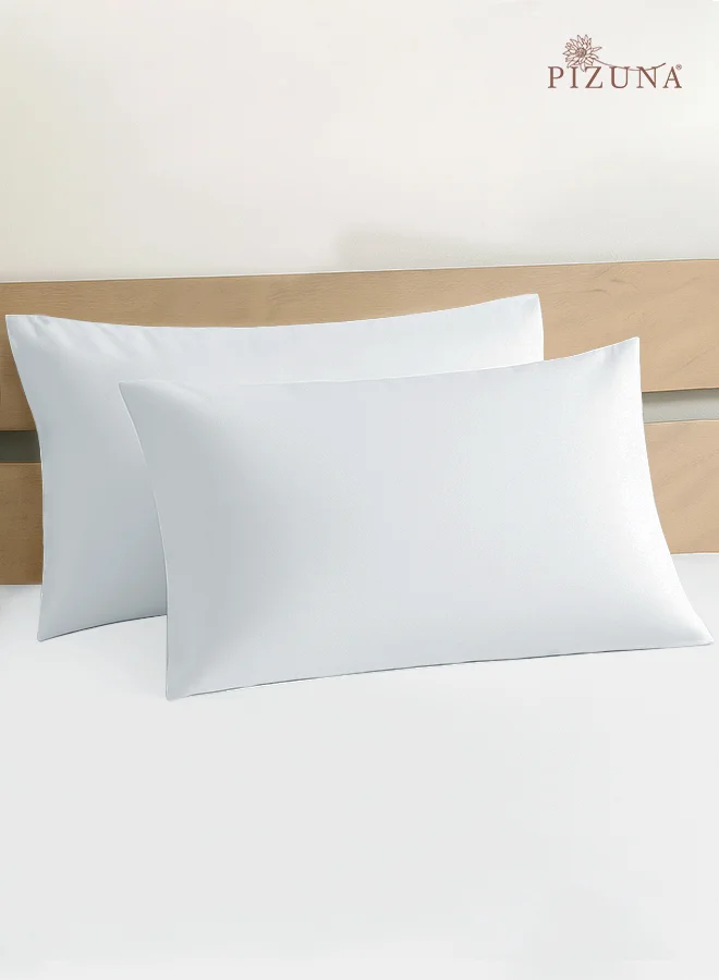 Pizuna Premium Cotton Pillowcase Set 400 Thread Count Sateen Weave Breathable Cooling Bedding (White, 48 x 74 cm, 2 Pack) x5c71