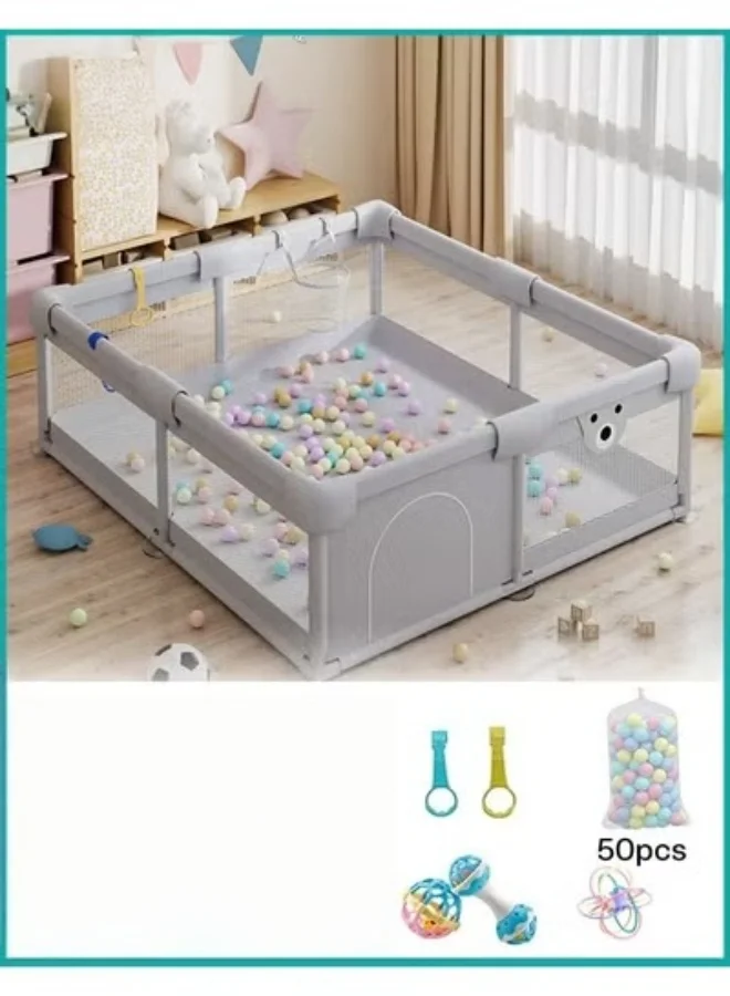 HOOKOR Baby Playpen with Playmat and 50 Ocean Balls, Sturdy Indoor & Outdoor Activity Center for Toddlers (150x150cm) x4y26