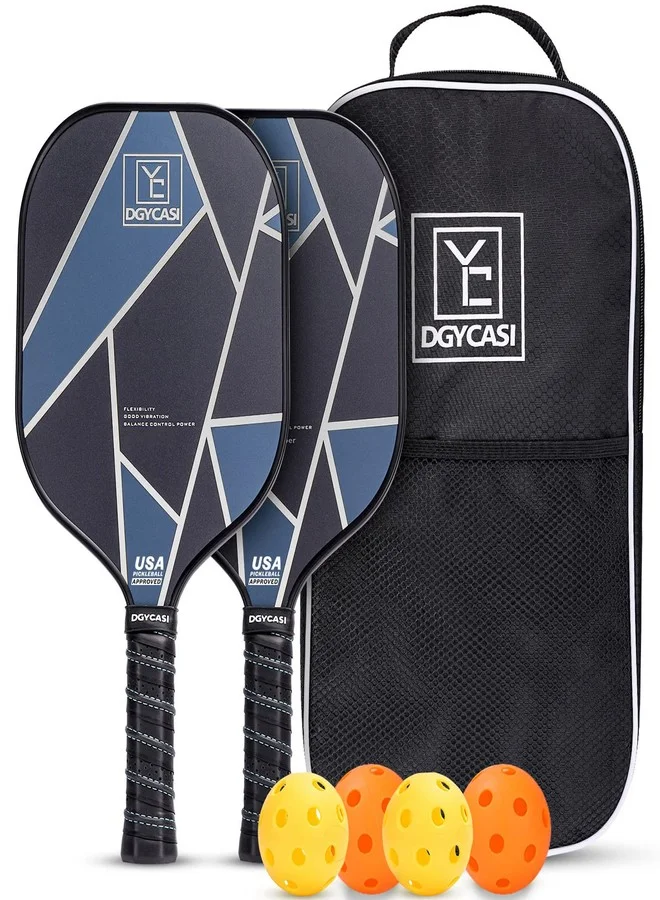 Premium Carbon Fiber Pickleball Paddle Set (2 Rackets, 4 Balls, 1 Bag, Blue) - Lightweight Professional Sports Equipment for Outdoor and Indoor Play rago7