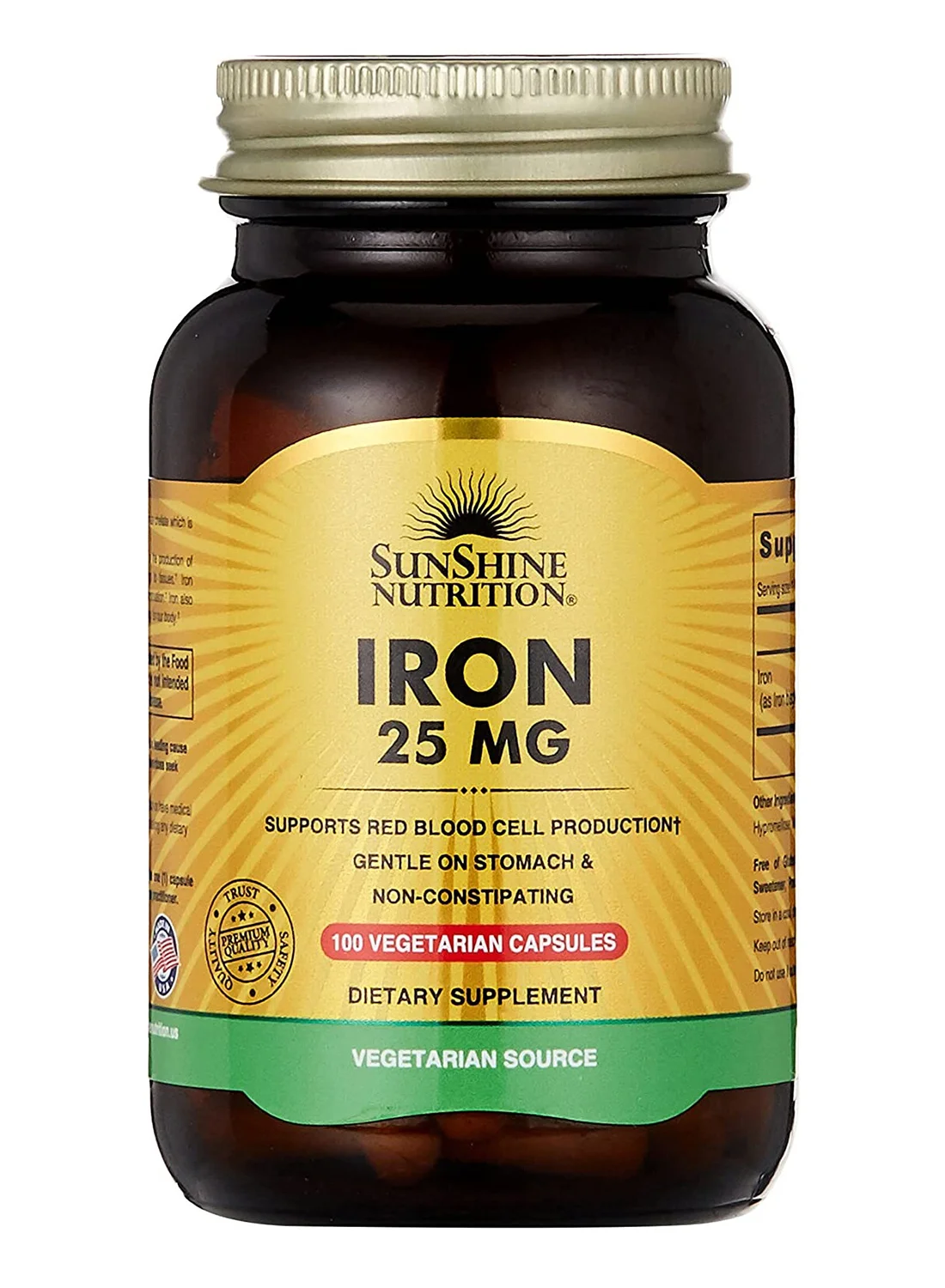 Sunshine Nutrition Iron Supplement Capsules (25 mg, 100 Capsules) n5k1v