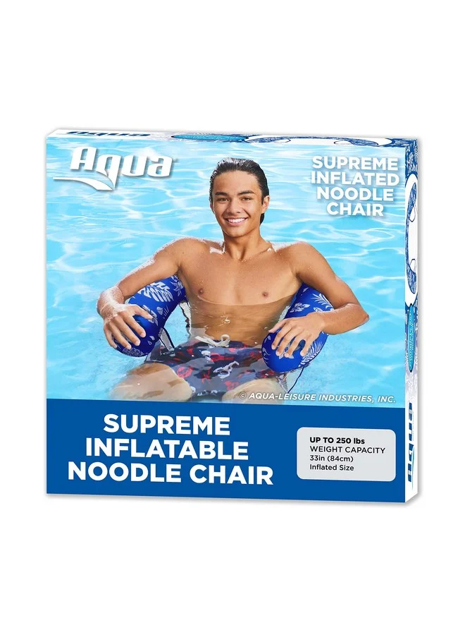 Aqua Leisure Deluxe Inflatable Pool Noodle Chair with Soft Mesh Sling (Blue Pineapple Hibiscus, 120 cm) ngbs9