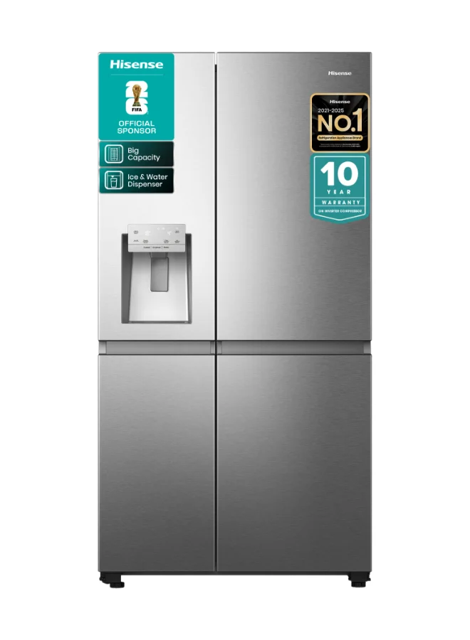 Hisense Side By Side Refrigerator with Ice and Water Dispenser and Inverter Technology (632L Net Capacity, Inox) htc4i