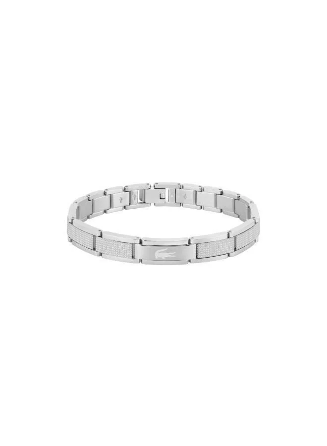 Premium Stainless Steel Link Bracelet for Men Petit Piqu¨¦ Pattern Textured Design (Silver, 20 cm) kgg6n