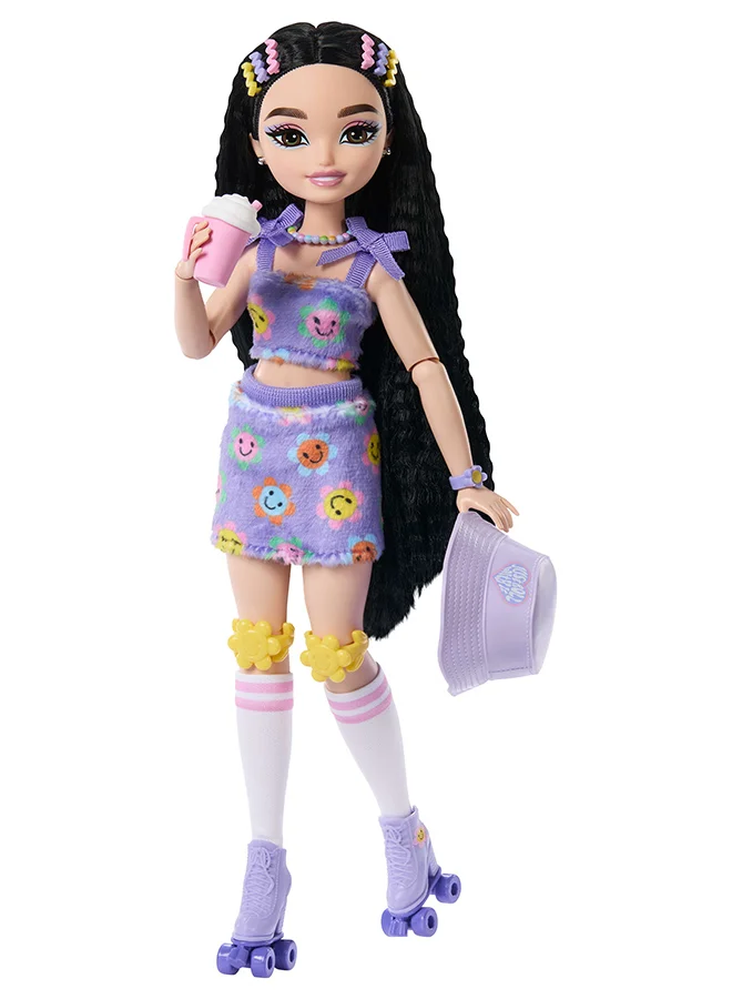 Fashion Doll Renee Posable Roller Skating Fashion Doll with Black Hair and 12 Themed Accessories (12 Pieces) y26ow