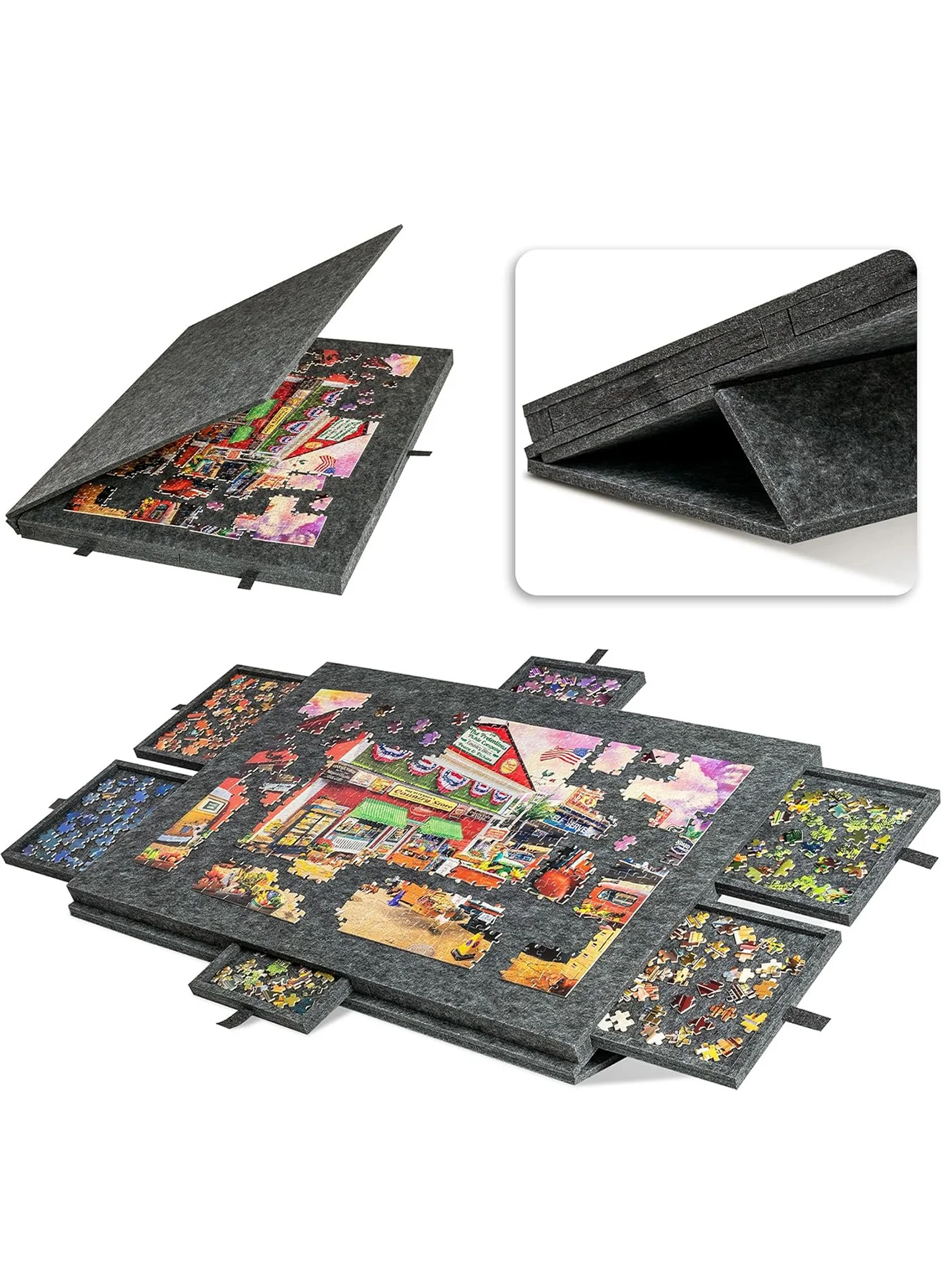 Delehehe Tilting Puzzle Board with 6 Drawers, Portable Jigsaw Table for 1000 Pieces, Adjustable Stand & Felt Surface (75 cm x 50 cm) 560na
