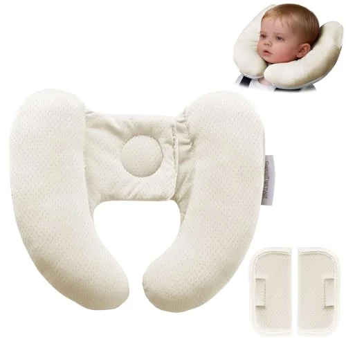Sweetwavet Baby Neck Support Pillow for Car Seat and Stroller Adjustable Headrest for Travel (Beige, 25 x 20 cm) wpn25