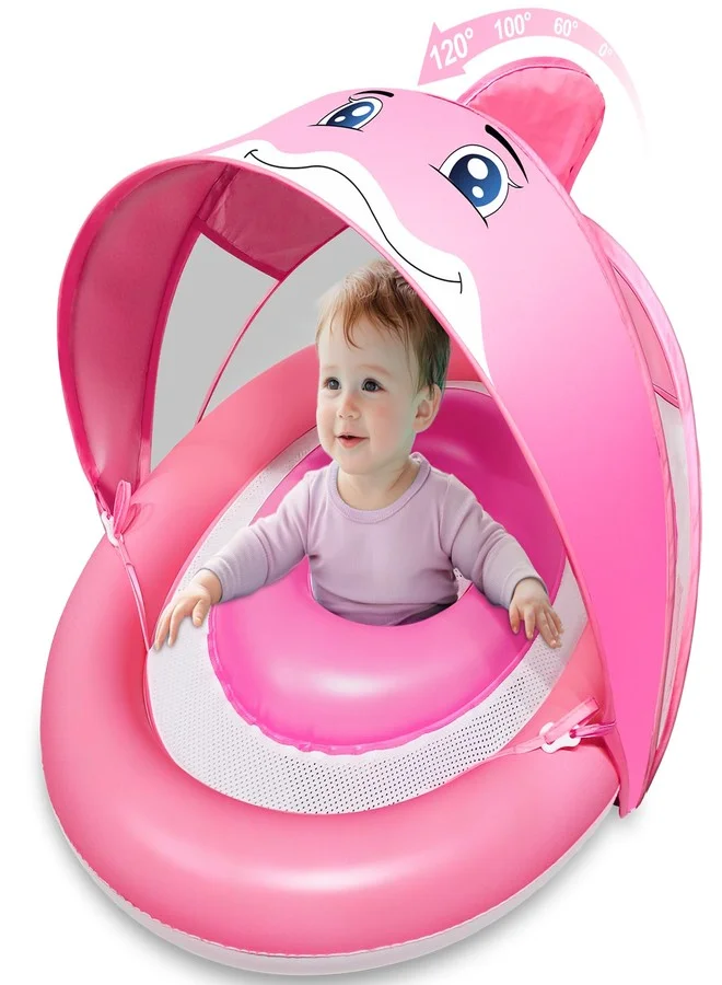 AMENON Baby Swim Float with Canopy UPF 50+ Sun Protection Inflatable Pool Seat for Infants and Toddlers (6-36 Months) vnuhf