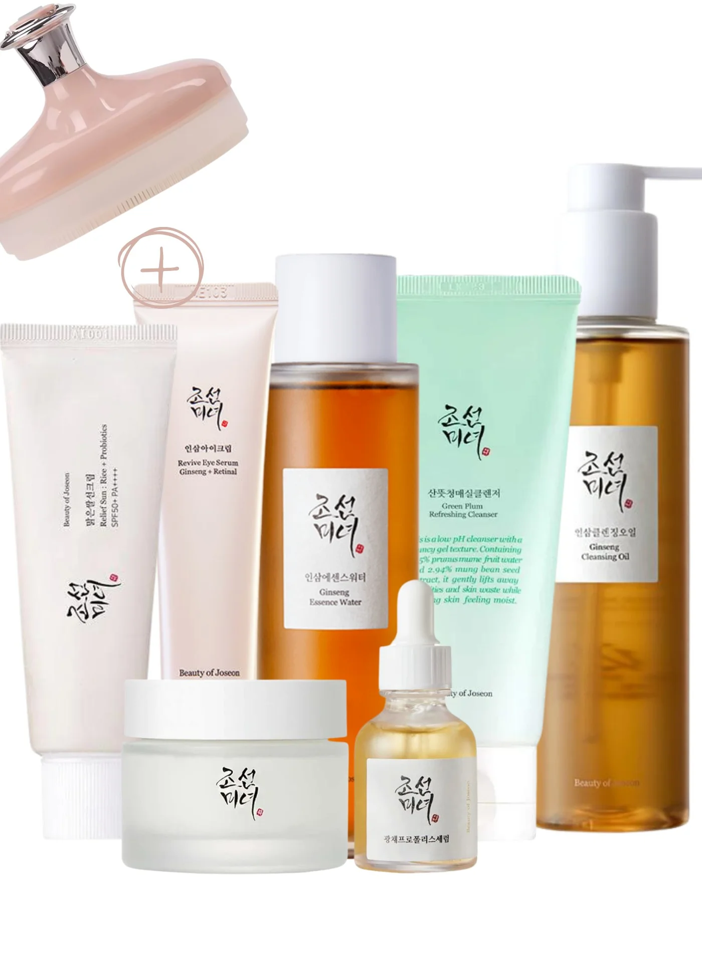 Premium Skincare Glow Collection with Face Scrubber - Cleansing Oil, Foam, Essence, Serum, Cream & SPF50+ Sunscreen (560 mL) jr1ep