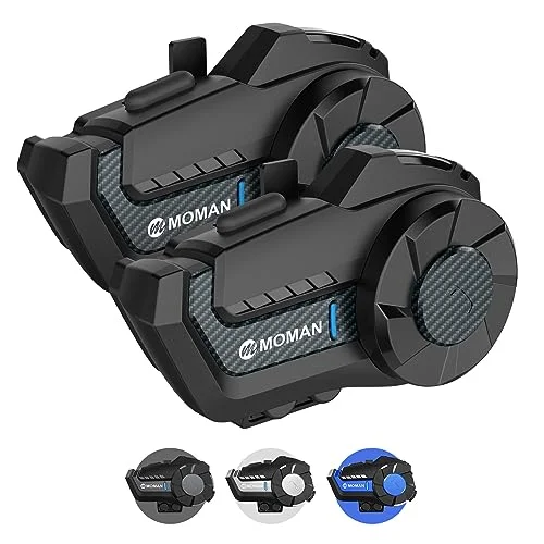 Moman H2Pro Motorcycle Intercom System (2-Pack) Waterproof Bluetooth Helmet Headset with Noise Cancellation and Music Sharing for Dirt Bike and ATV wdz1b