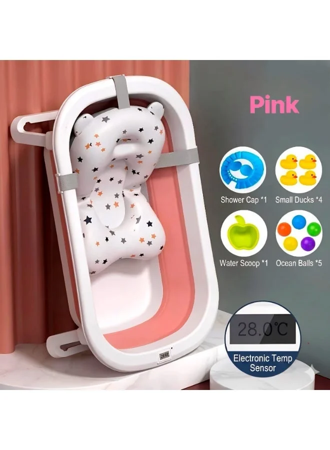 My Pumpkin Portable Collapsible Baby Bathtub with Digital Thermometer and Bath Accessories (Pink, Newborn) pvw0y