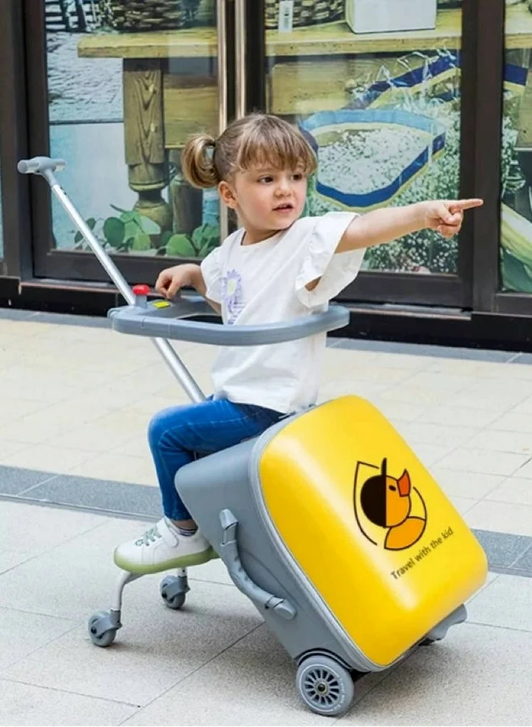 Premium 3-in-1 Kids Travel Trolley Case with Integrated Child Seat and Spinner Wheels (Yellow, 20 Inch) ivfpt