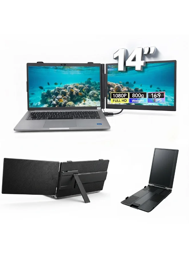 V2COM 14-inch Portable Laptop Screen Extender, FHD 1080P IPS Monitor, Lightweight Plug & Play Travel Display for 13-17 inch Laptops (35.56 cm) biljj