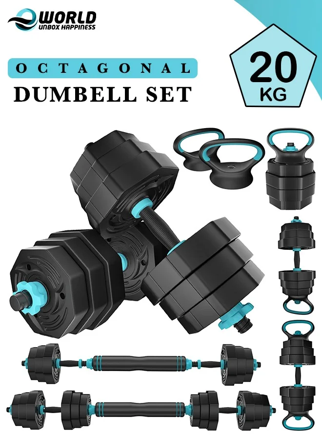 Eworld 6-in-1 Adjustable Dumbbell Set with Connector, Non-Rolling Octagonal Design for Home Gym Fitness (20 kg) plgrn