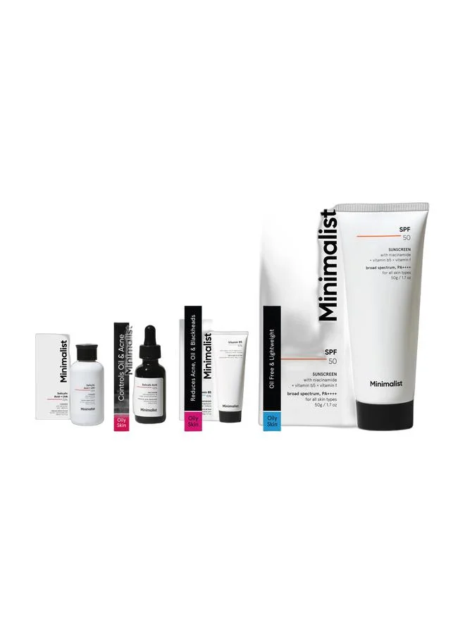Minimalist Acne Control Skincare Set with Salicylic Acid Face Wash Serum Moisturizer and Sunscreen (4-Piece Kit) sdij5