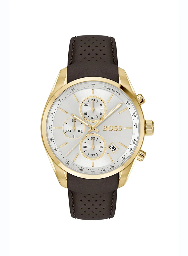 Premium Chronograph Men's Watch with Silver Dial and Brown Leather Strap (44 mm) atvch