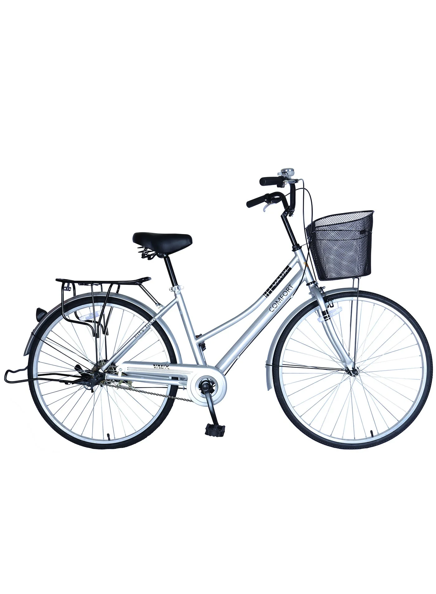 Vaux Comfort City Cruiser Bike with Sturdy Steel Frame and Front Basket (Silver, 26 Inch) 10ols