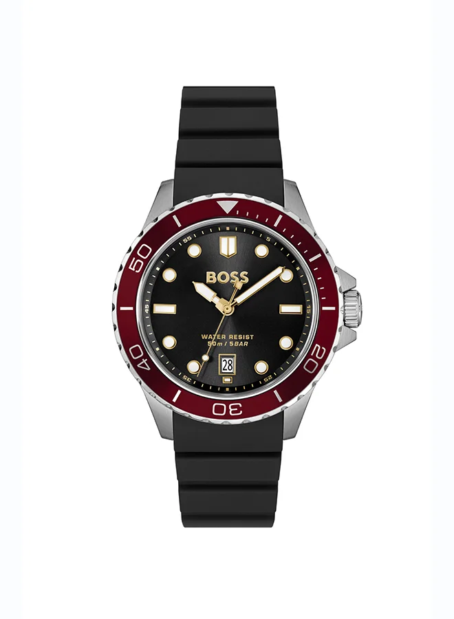 Premium Sport Quartz Watch with Black Dial and Silicone Strap for Men (44mm) ye0tg