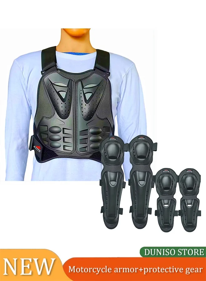 DUNISO Motorcycle Armor Protection Set with Reflective Strips, Removable Spine Chest Back Gear and Knee Elbow Pads for Motocross Cycling (Black, XL) x4vkd