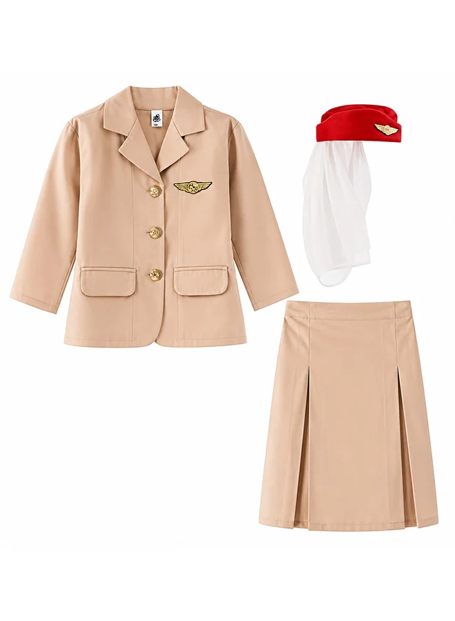 Toy Land Air Hostess Costume Set with Hat Premium Airline Crew Role Play Outfit for Girls (4-5 Years) ndol4