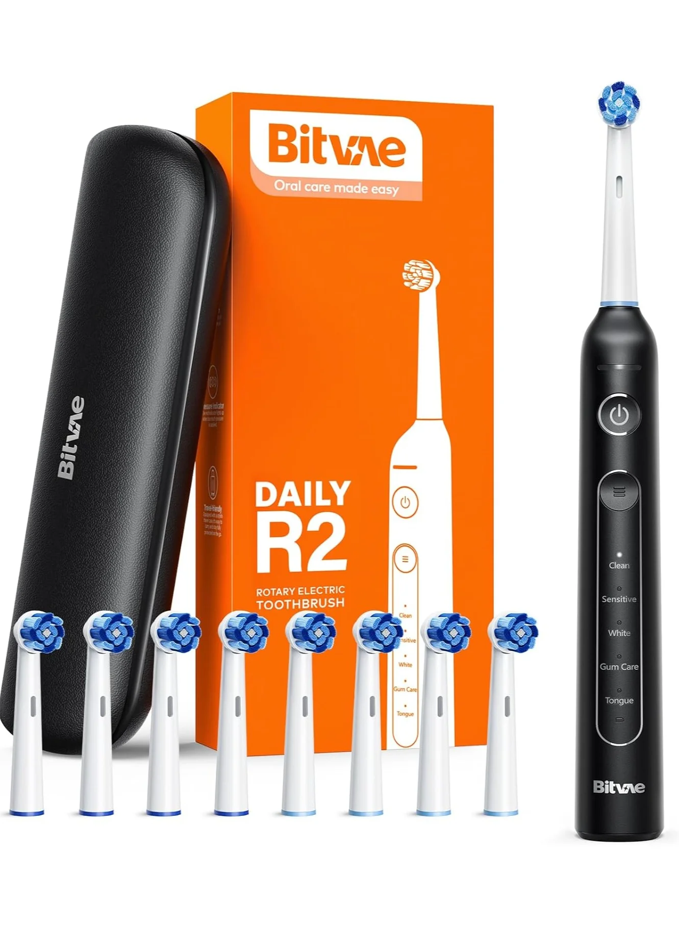 Rotating Electric Toothbrush for Adults with 8 Brush Heads and Travel Case (5 Modes, Rechargeable, Pressure Sensor) v0ces