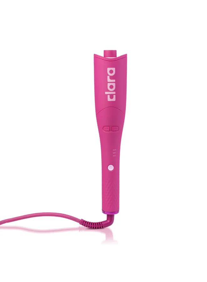 CLARA Automatic Hair Curling Iron Premium Ceramic Rotating Styler for Effortless Waves (Pink) 03v9c