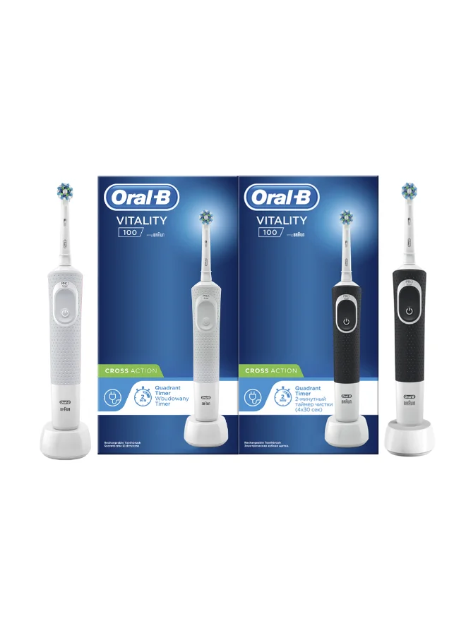 Premium Electric Rechargeable Toothbrush Set with Cross Action Brush Heads (Black and White, 2 Pack) llznh