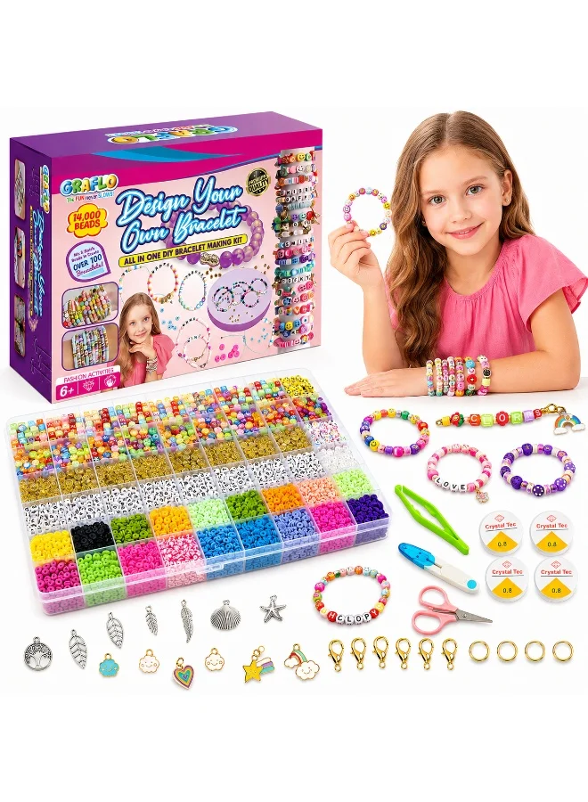 GRAFLO Bracelet Making Kit with 14,000 Pcs Polymer Clay Beads for DIY Jewelry Crafting (Multicolor, 14,000 Pcs) 2tuxr