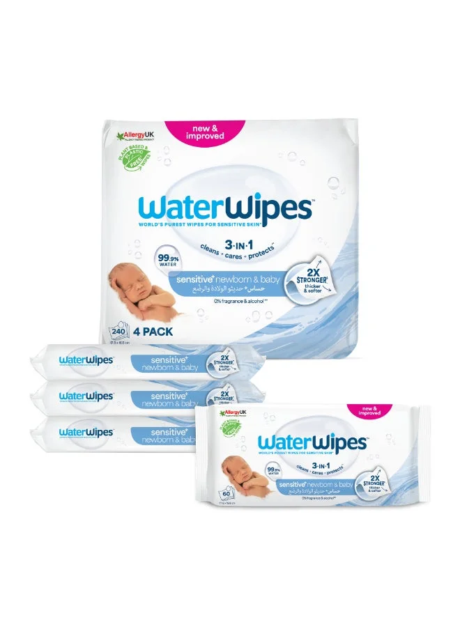 Premium Sensitive Newborn Baby Wipes (Unscented, 240 Count, 4 Packs) nfyv1