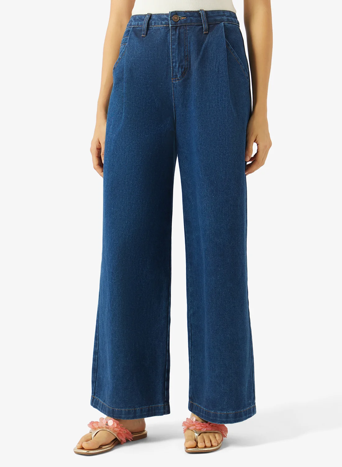 Ginger High Rise Wide Leg Jeans Premium Denim Comfortable Fit for Women (Blue, 38) qgtqd