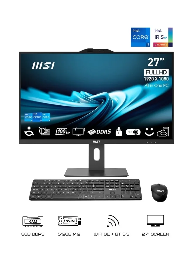 All-in-One Desktop PC 27-inch FHD IPS Display Intel Core i7 8GB RAM 512GB SSD WiFi 6E with Keyboard and Mouse (Black) 9axp8