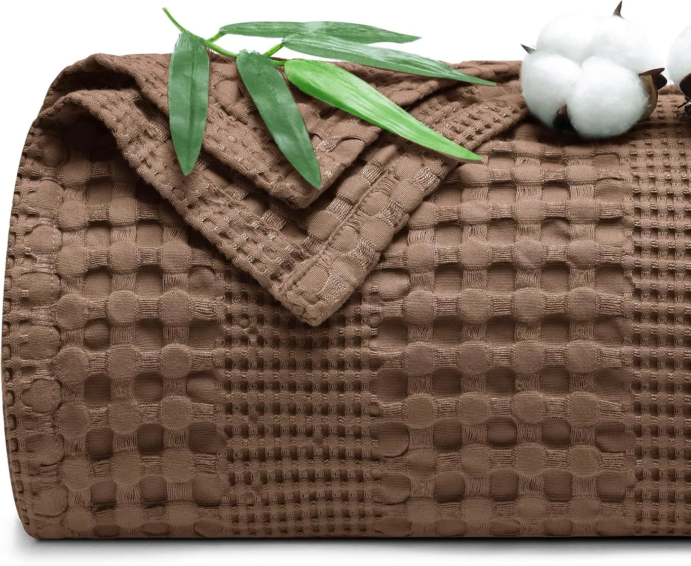 PHF Bamboo Cotton Waffle Blanket Premium Lightweight Breathable Bedding for Couch and Bed (Cocoa Brown, 168 cm x 228 cm) jjh4r