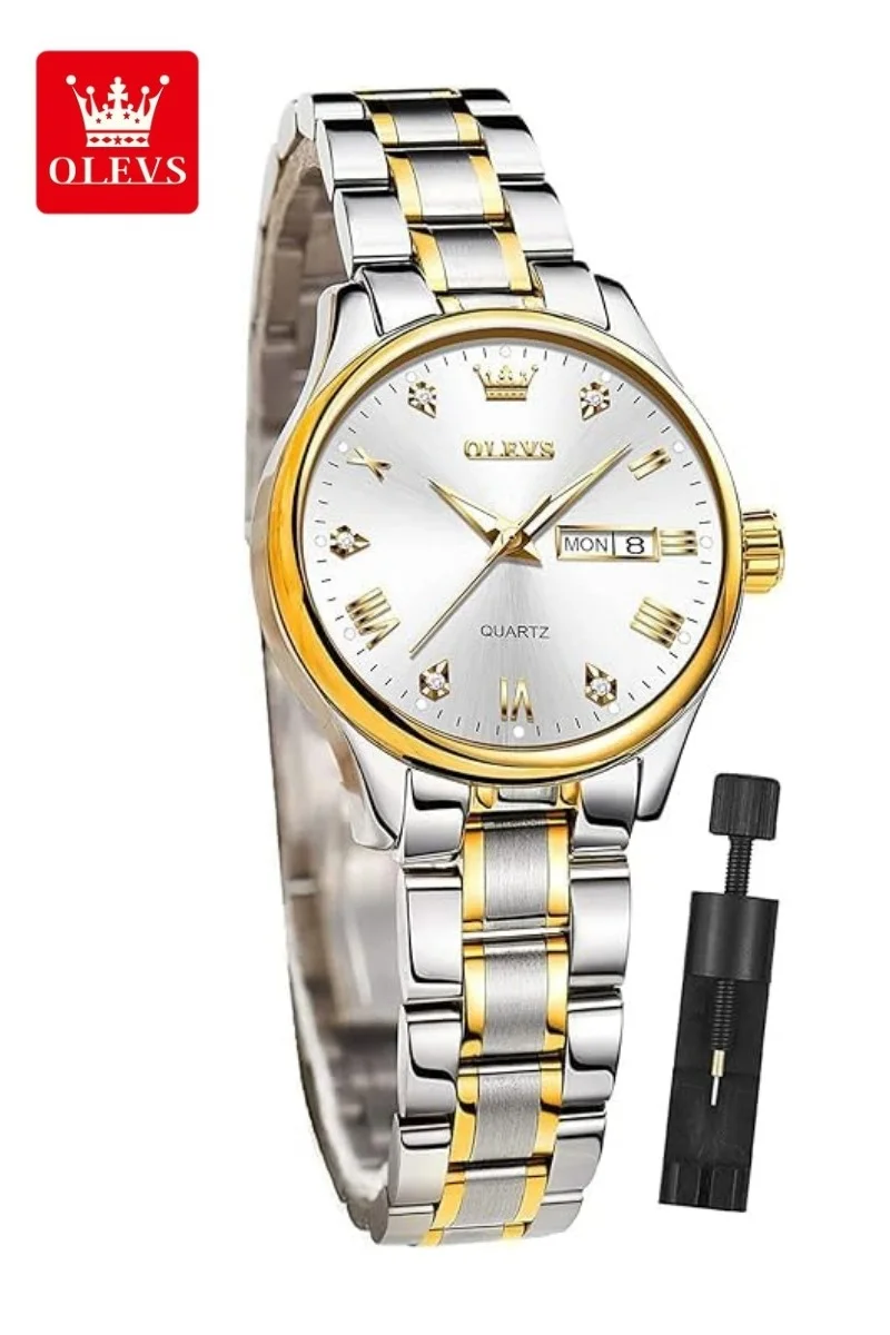 Premium Women's Quartz Wrist Watch Stainless Steel Waterproof Luminous Date Display (Silver, One Size) pdfa8