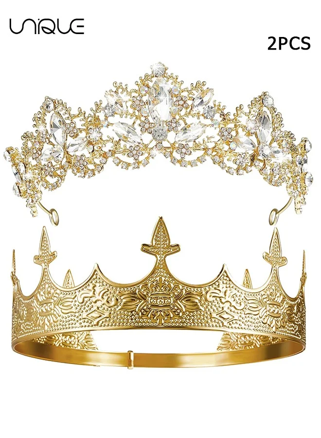 Unique Antique Royal Crown Set (2 Pcs) Baroque Style Medieval Costume Accessories for Men and Women kq6zw