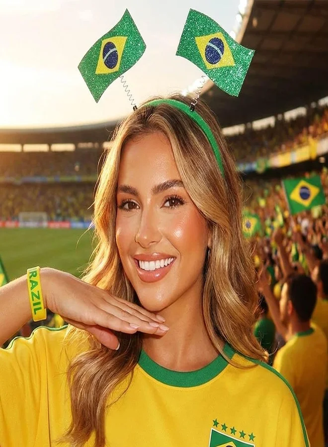 CAKURE Brazil Flag Sports Headband and Silicone Bracelet Set (Brazil Fan Accessory Kit) z03ch