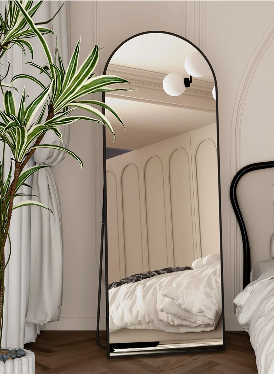 CASSILANDO Arch Full Length Floor Mirror (162x53cm, Black) Premium Standing or Wall-Mounted Mirror for Bedroom q74gy
