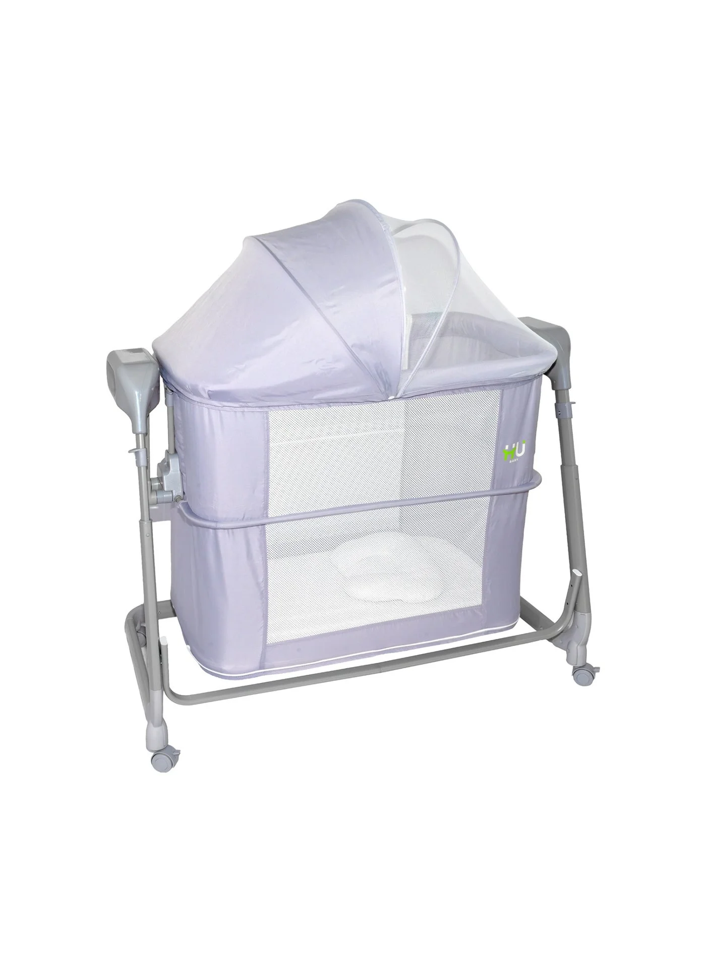 H U Electric Baby Bedside Sleeper Bassinet with Automatic Rocking and Adjustable Height (Grey, 90x50x80 cm) km0ua