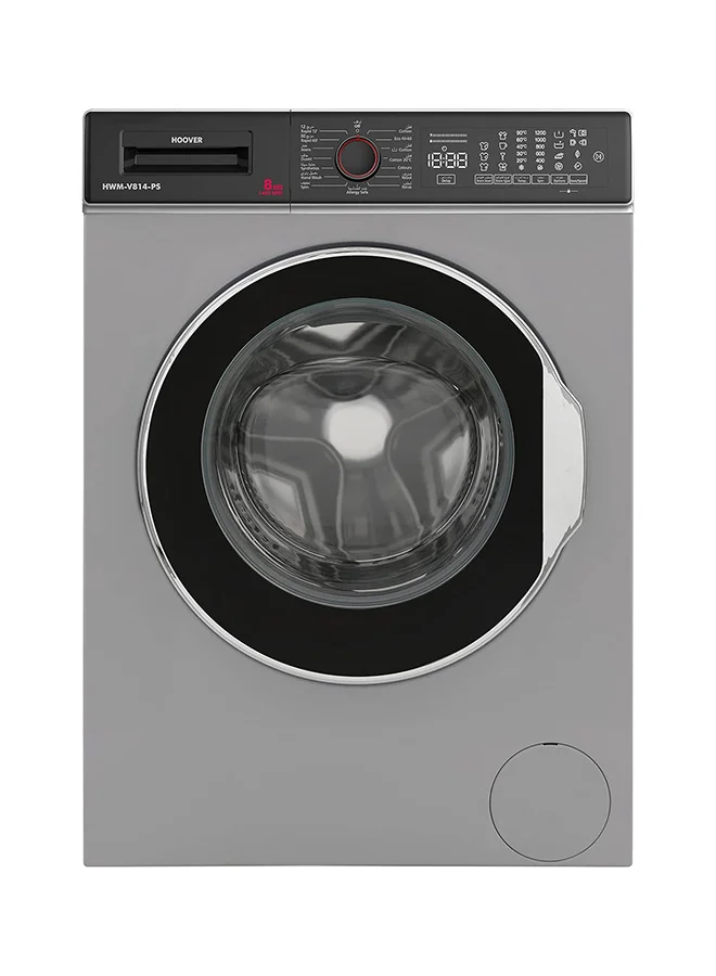 Hoover 8kg Front Load Washing Machine, Fully Automatic, 1400 RPM, 15 Programs, Pyrojet Technology, Silver (8kg) uou2c