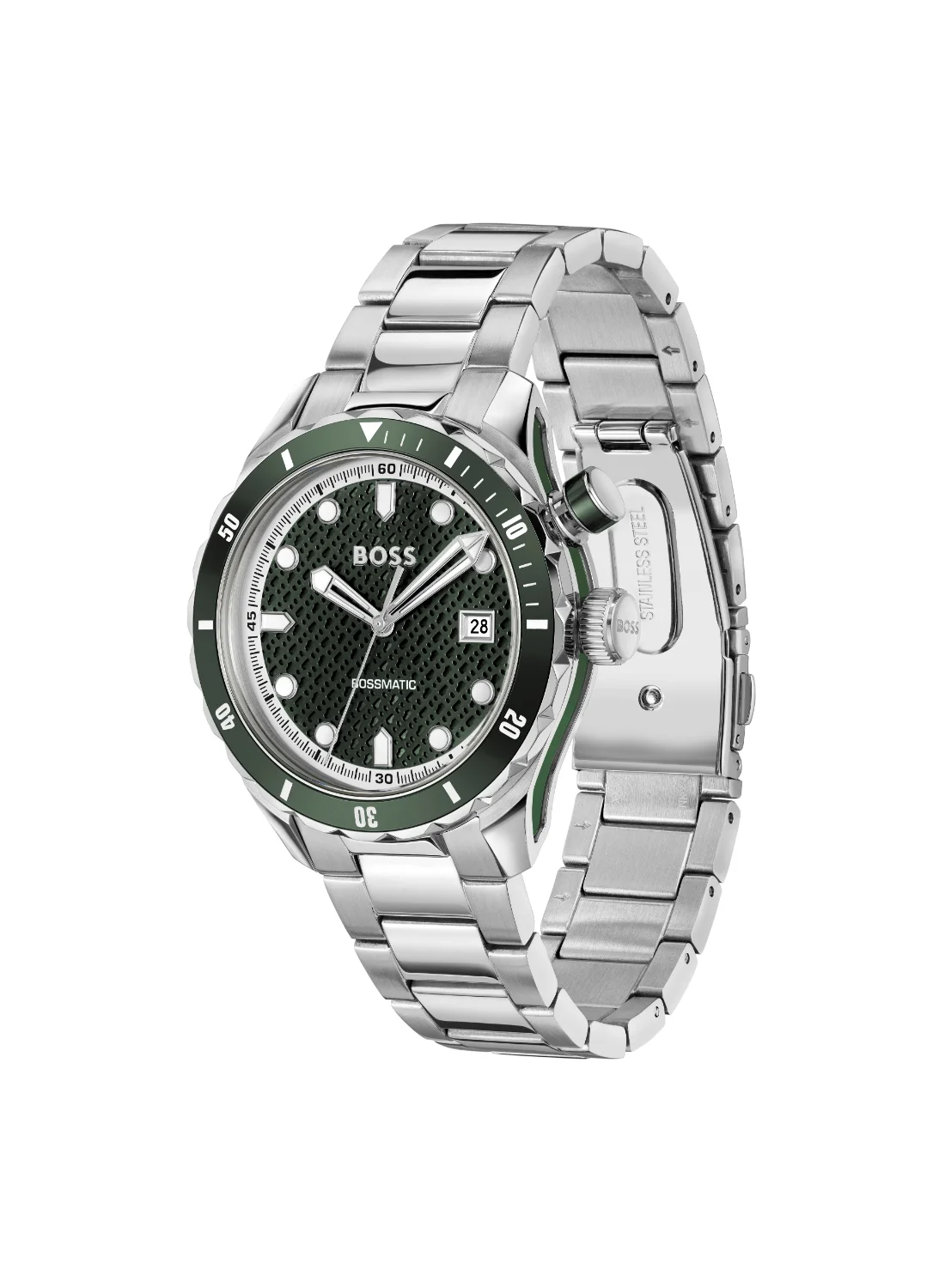 Premium Analog Automatic Men's Watch with Stainless Steel Band (Dark Green Case, 42mm) cu857