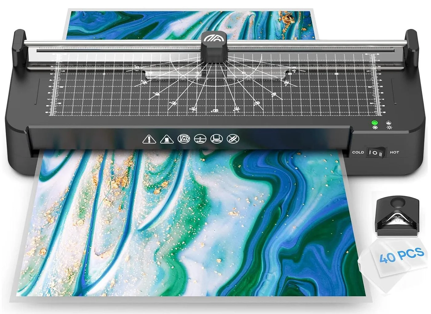 Premium 9-in-1 Thermal and Cold Laminator Machine for A3 A4 A5 A6 Documents with Paper Cutter Corner Rounder and 40 Laminating Pouches 3r8ps
