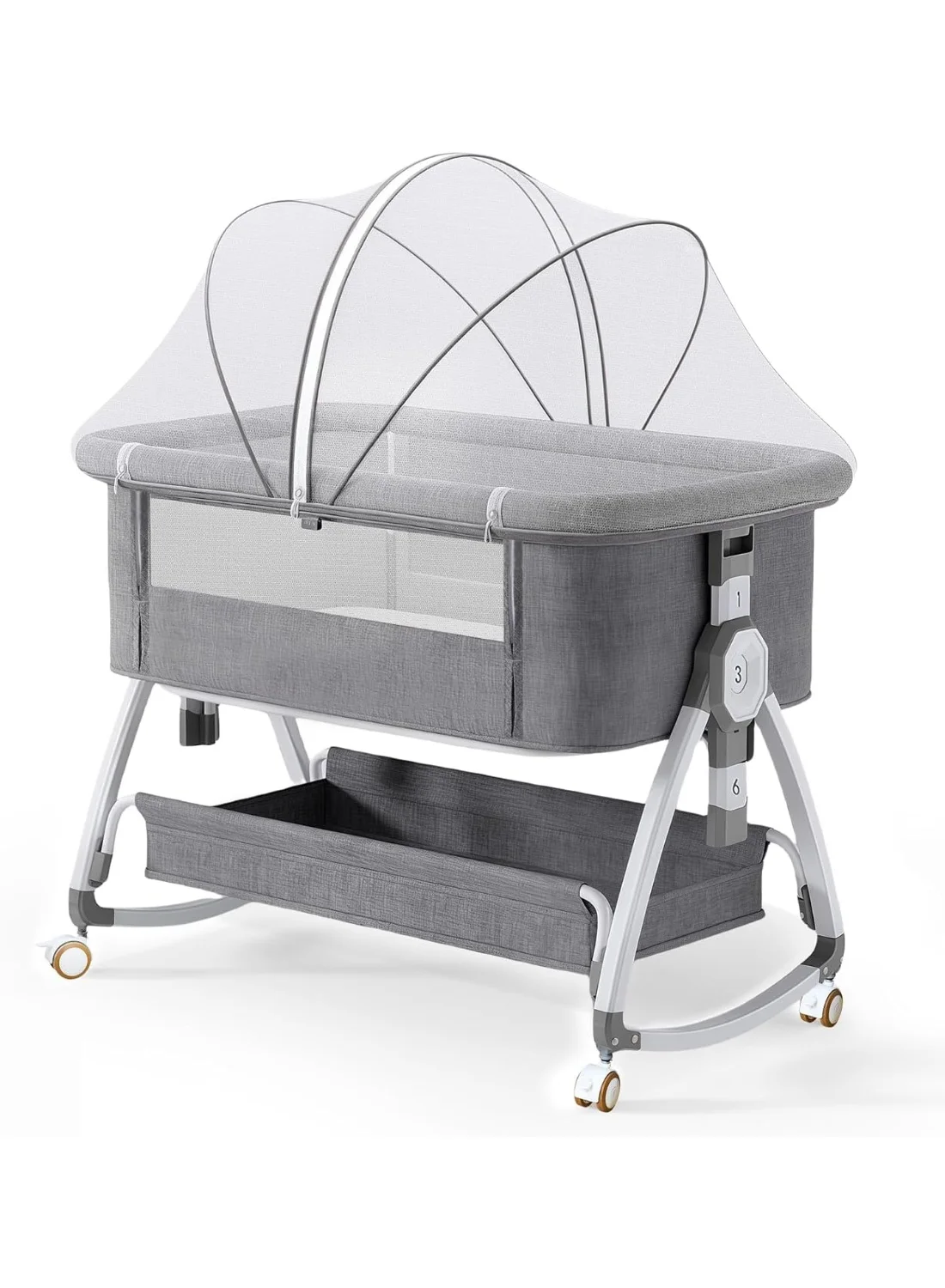 HI-FINE Baby Bassinet Bedside Sleeper 3-in-1 Portable Crib with Adjustable 5-Height Settings for Newborns (Grey, 90x55x80 cm) raoyg