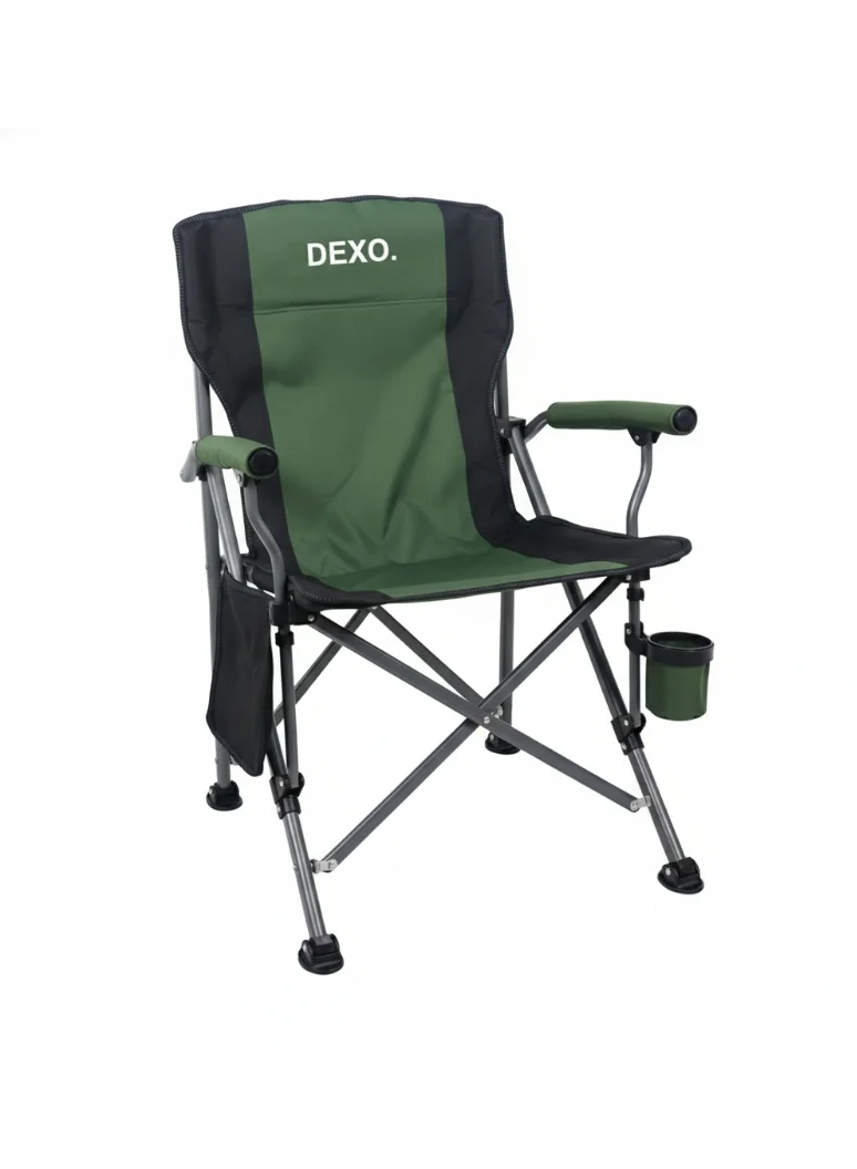 DEXO Portable Camping Chair High Back Padded Folding Outdoor Seat Heavy Duty Oxford Fabric (Green, 145kg Capacity) wr67s